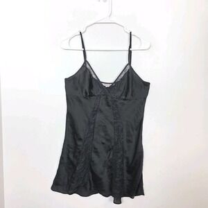 Morgan Taylor Intimates Black Satin Lace Cut Outs Babydoll Slip Mini Dress Sz S
